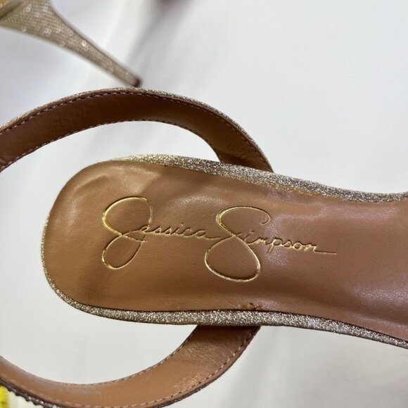 Jessica Simpson Oluina Platform Pump Size 9.5 Embellished Gold 5" Heel - Picture 9 of 16